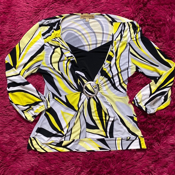 Notations Tops - Grey, yellow, and black blouse